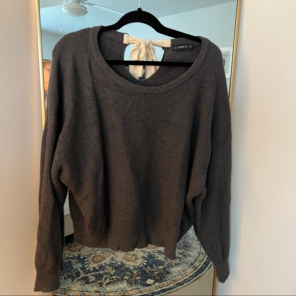 ZARA Knit Grey Sweater Tie-Back - Super Soft - Picture 2 of 4